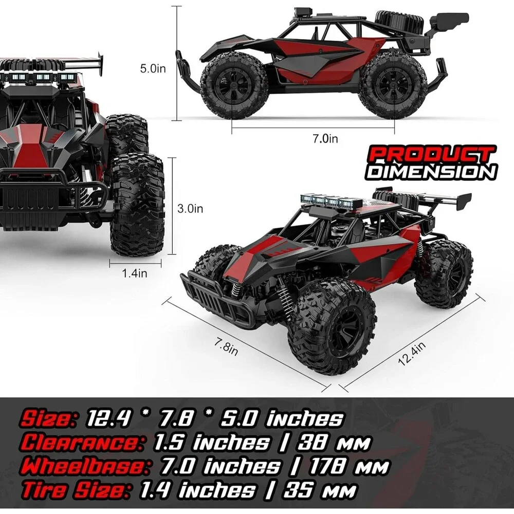 BLUEJAY Remote Control Car 1:12 RC Monster Truck 33KM/H 2.4GHz Burgundy Red